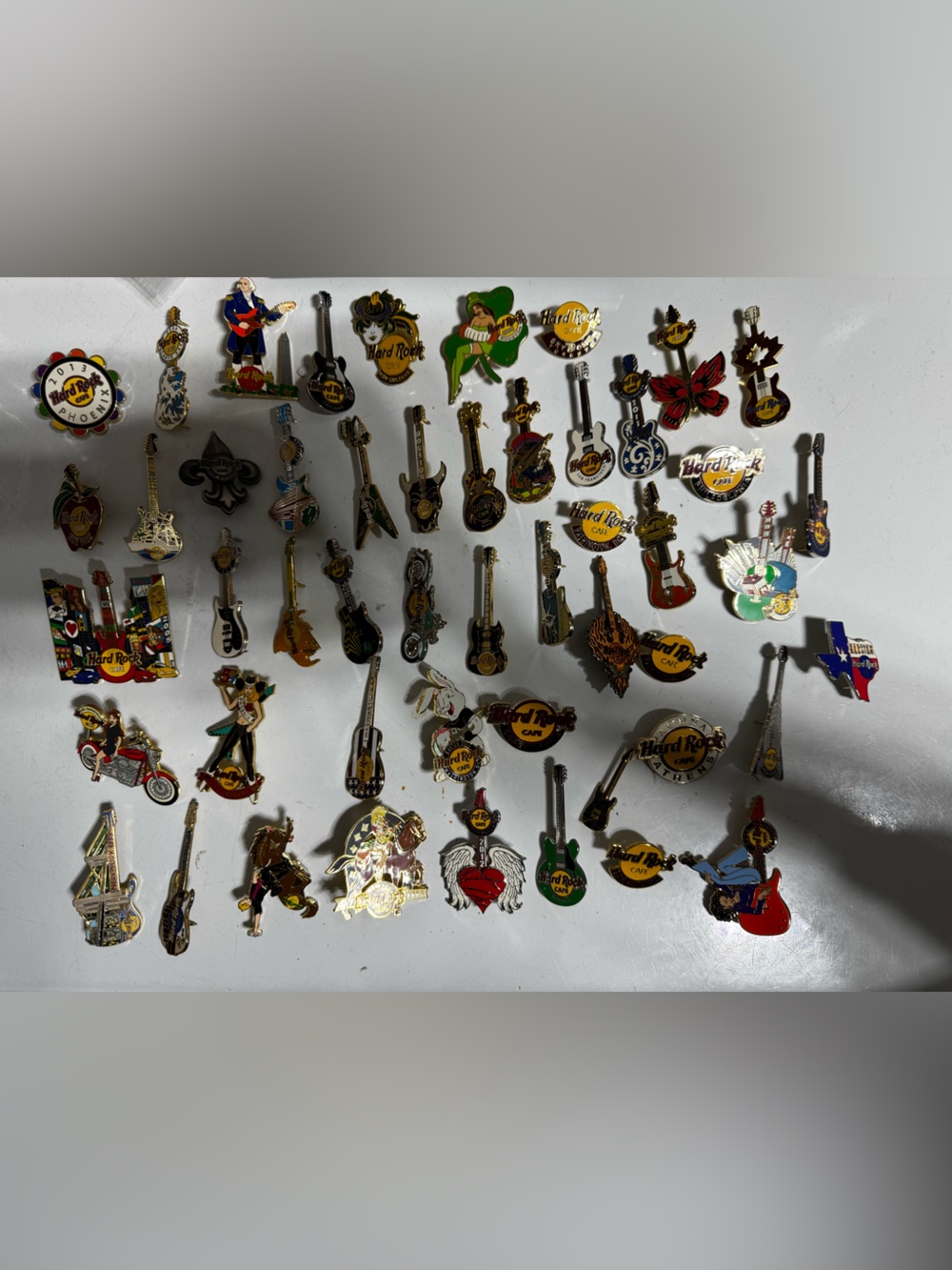 Hard Rock Cafe multi-color enamel guitar pin assortment